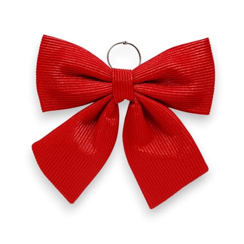 Generico Fiocco di Natale in Velluto Rosso Rigato Imbottito Decorazione Puntale Albero di Natale Fuori Porta Coccarda Ghirlanda addobbo Natalizio Stringato a Righe (44 cm)