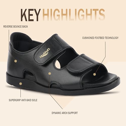 Image of Medifeet Women's Orthopedic Slide Sandals, Leather Cross Strap Comfort Flats with Arch Support, PU Sole, Adjustable Velcro for Foot Pain Relief