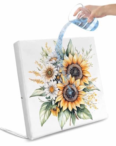 2 Pack Sunflower Waterproof Cushion Covers with Ties, Outdoor Patio Chaise Lounge Chair Seat Cushion Slip Covers Replacement(Only Cover) Watercolor Summer Botanical Daisy 24