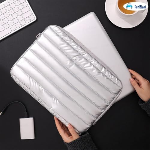 Image of FunBlast Padded Laptop Cover Bag - Laptop Sleeve Bag, Multifunctional Shockproof, Waterproof Laptop Case, 14 Inches Business Bags for Business, Travel, College (Silver)