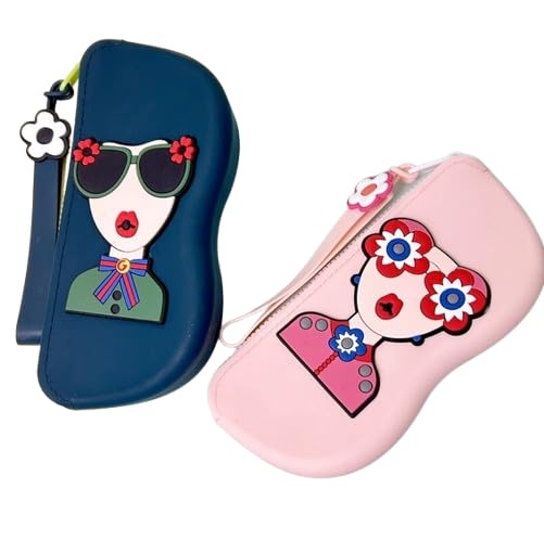 Soft Silicone Sunglasses Pouch Case for Glasses and Sunglasses with Zipper Closure and Wristlet Strap 2Pcs-Patterned
