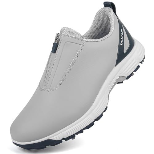 THESTRON Professional Men Waterproof Spikes Golf Shoes Sports Sneakers Male Golf Footwears New Zipper Men's Spikes Golf Shoes Man Non-Slip Walking Sneakers Slip-on Casual Golf Shoes