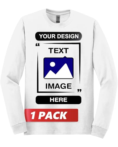 Image of Gildan Custom Long Sleeve T-Shirts - Personalized Heavy Cotton Crewneck Tee Unisex Men Women - Customize Image, Text & Photo
