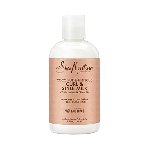 SheaMoisture Fair Trade Sulfate Free Coconut Hibiscus Curl & Style Milk with Silk Protein & Neem Oil For Thick, Defined, Curly Hair 8 oz