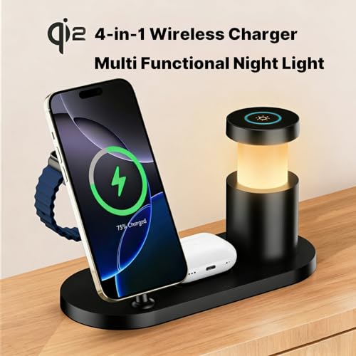 BUDUY MagSafe Charger Compatible, 4-in-1 Charging Station, Qi2 25W Certified Wireless Charger Dock Stand with 45W Adapter & TEC Active Cooling & Night Light for iPhone 17/16/15, Apple Watch, AirPods — view 3