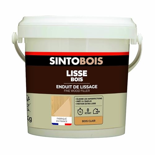 SINTO - Enduit de lissage - Lissage parfait du bois - Elimine les irrégularités - Idéal avant de peindre ou de vernir - Prêt à l'emploi - Intérieur et extérieur - Texture crème - Teinte bois