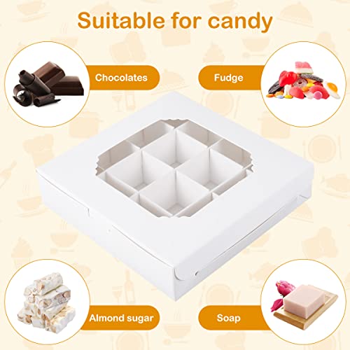 Fizocosisto 20pcs Empty White Pick and Mix Sweet Boxes with Inserts Clear Window and Divider for Chocolate Sweet Assortment 16-Compartments Quick Assemble Sampler Boxes Bakery Boxes(white 20pcs)