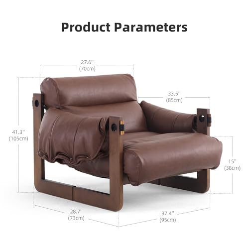 Sillón con estructura de madera y tapizado marrón miniatura 2
