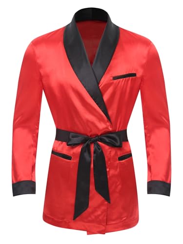 Men's Satiny Smoking Jacket Robe - Lightweight Dinner Jacket Cigar Host Wear Blazer4