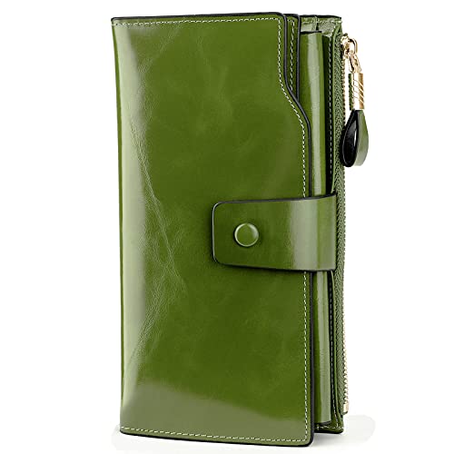 Image of YALUXE Women's RFID Real Leather Wallet with 21 Card Slots Phone Pocket