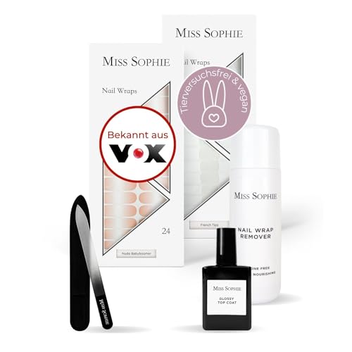 Original Miss Sophie Starterset I Selbstklebende Nagelfolien I Nagelaufkleber in Nude Babyboomer & French Tips I Kein Absplittern I Langer Halt I Schnelle & einfache Anwendung I Premium Nagellackfolie
