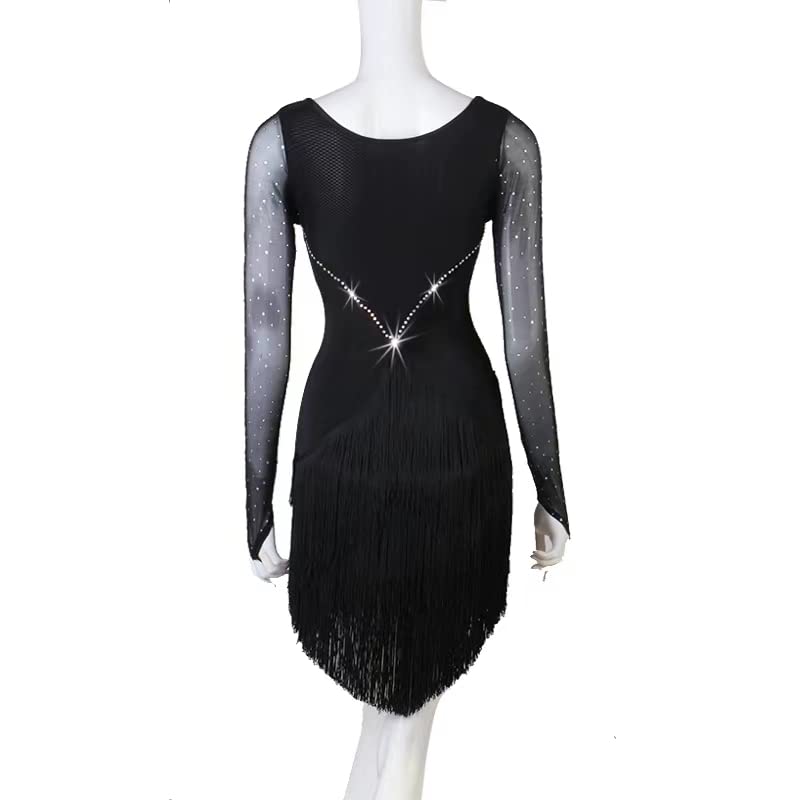 LIUHUO Girl's Latin Dance Dress Stretchable Handmade Diamonds Comfortable Performance Costume Black