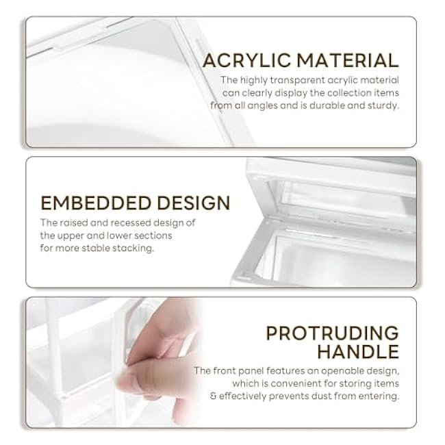 Small Glass Doll Display Case with Lid, Desktop Figure Acrylic Shelf for Collectibles, Stackable Clear Splicing Display Box for Doll Figures Collectibles Showcase Protection Organizer