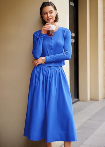 Image of Panadila Womens 2 Piece Lounge Sets Matching Vacation Outfits Ribbed Button Down Cardigan and Elastic Waist Skirt Sets