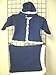 Knitted Navy Cotton White Chenille Trim Cardigan Set Matching Blanket 6-12 Mo