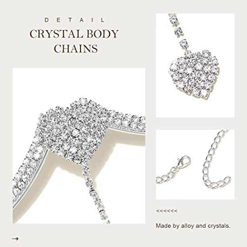 Gemily Boho Crystal Chest Chain Rhinestone Heart Bra Chains Rave Party Bikini Body Chain Jewelry Accessory For Women And Girls (Silver) #TOP3