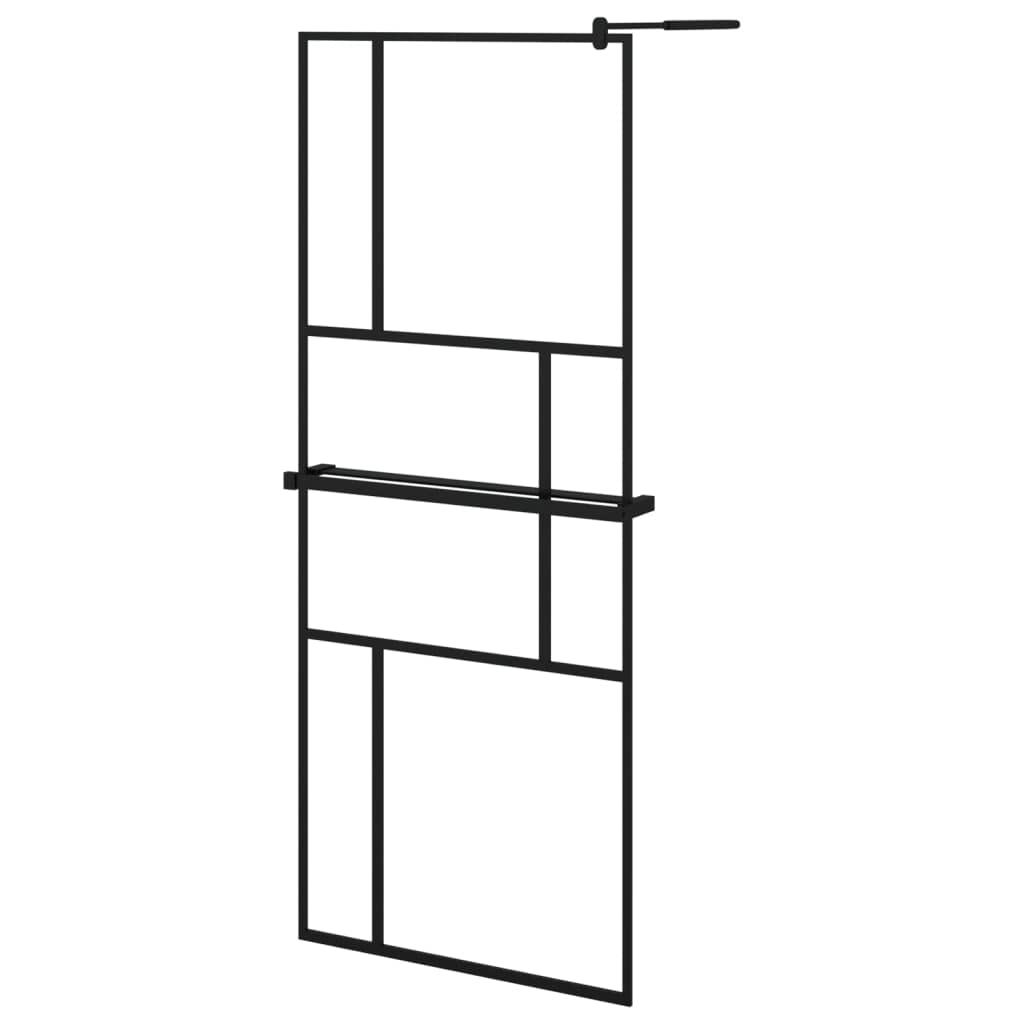 Mampara Ducha con Estante Vidrio ESG y Aluminio Negro 80x195 cm, Mampara Bañera, Mampara Baño Ducha, Cabina De Ducha, Mampara Baño - 3185448