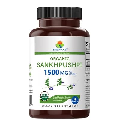 Brieofood Organic Sankhpushpi 1500mg, 45 Servings, Vegetarian, Gluten Free, 90 Vegetarian Tablets