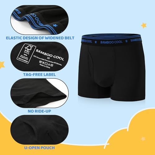 BAMBOO COOL Ultra Breathable Boys' Underwear Soft Boxer Briefs 6-Pack