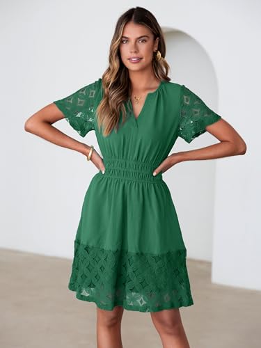 Image of Simplee Womens Boho Summer Dresses Casual Wedding Guest V Neck Short Sleeve Empire Waist A Line Tiered Mini Dress