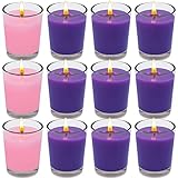 UNICY 12 Packs Advent Candles with Clear Glass Holder, 9 Purple and 3 Pink Votive Candles, Unscented Seasonal Celebration Candles for Christmas Table Decoration, 1.8oz, KFUS-12VOT-ZIFEN