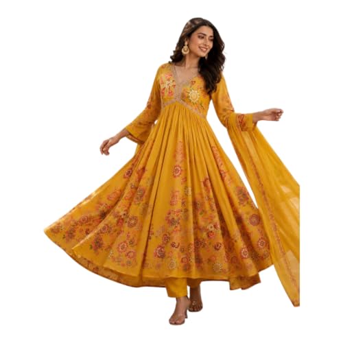 Image of KD Women's Cotton Printed Kurta Set with Pants & Dupatta | Elegant Ethnic Wear for Women | Floral Print |