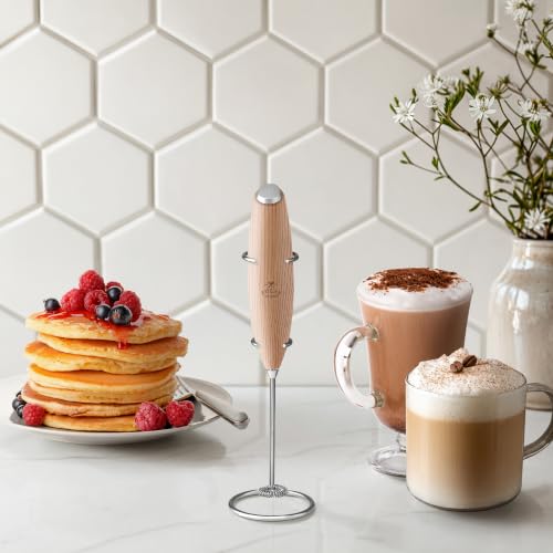 Image of Zulay Kitchen Powerful Milk Frother Wand With Duracell Batteries - Ultra Fast Handheld Drink Mixer - Electric Whisk Foam Maker for Coffee, Lattes, Cappuccino & Matcha - Z1 Motor - Maple