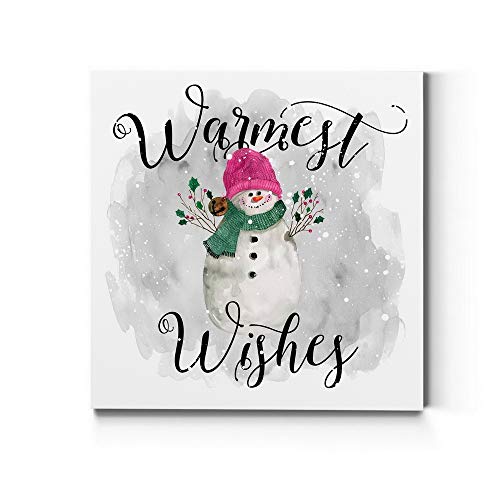 Renditions Gallery Warmest Wishes Snowman Wall Art, Cute Christmas & Winter Artwork, Great Gift for Girls, Premium Gallery Wrapped Canvas Decor, Ready to Hang, 40 in H x 40 in W, Made in America