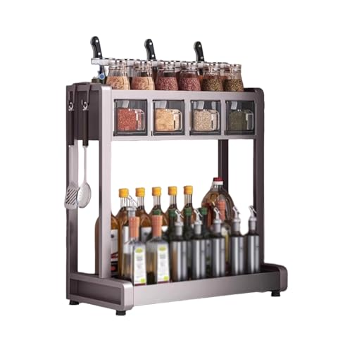 Scaffale a doppio strato in acciaio inox con barattoli sigillati per spezie, ideale per piani di lavoro della cucina e caffetterie da ufficio (colore 2, 55 cm)