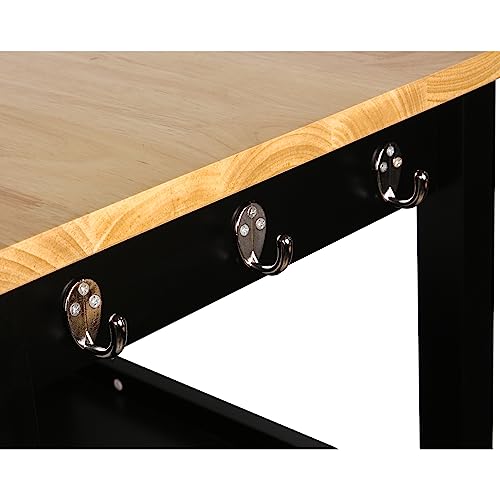eHemco Kitchen Island Cart on Wheels with Drawer, Storage Cabinet, Shelf and Natural Solid Hardwood Top, Black Base