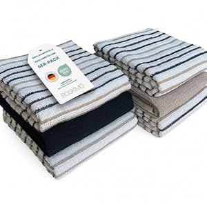 Strofinacci Cucina Premium Cotone – Set 6 Panni Cucina in Microfibra e Spugna, Canovacci Assorbenti in Cotone, Panni Pulizia (Aura Beige)