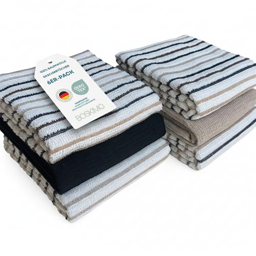 Strofinacci Cucina Premium Cotone – Set 6 Panni Cucina in Microfibra e Spugna, Canovacci Assorbenti in Cotone, Panni Pulizia (Aura Beige)