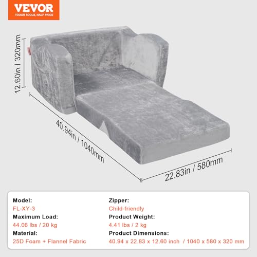 VEVOR-Kids-Couch-Toddler-Chairs-Comfy-2-in-1-Toddler-Couch-Sofa-Bed-Fold-Out-Convertible-Sofa-to-Lounger-Kids-Chair-Seat-Playroom-Furniture-for-Kids-Girls-Boys-Grey VEVOR Kids Couch Toddler Chairs Comfy 2 in 1 Toddler Couch Sofa Bed Fold Out Convertible Sofa to Lounger Kids Chair Seat Playroom Furniture for Kids Girls Boys Grey