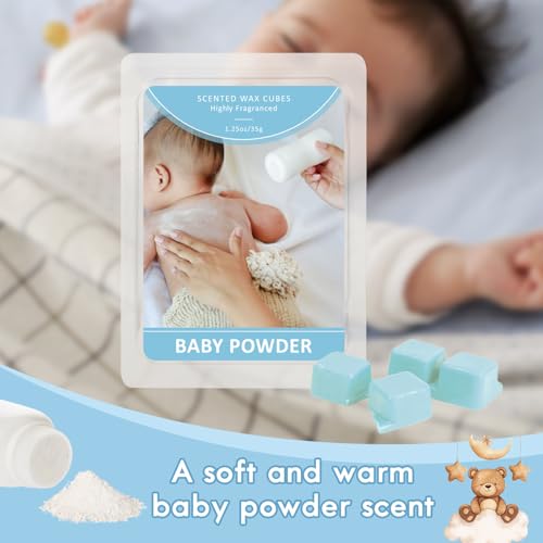 SCENTORINI Baby Powder Wax Melts Soy Wax 4-Pack – Soft Powder Gentle Scented Wax Cubes for Home Bedroom Bathroom – Clean Burn Light Fragrance Everyday Aromatherapy – Subtle Fresh Scent Gift Set