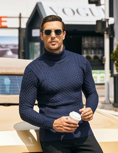 Pull à col roulé homme noir hiver COOFANDY pull chaud coupe ajustée couleur unie S - 2