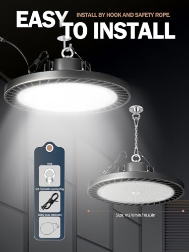 Image of lvsdak LED High Bay Lights 250w (Eqv.1000w Mh /Hps /Hid),5000K Daylight 37500lm with 5ft Cable High Bay Led Shop Lights Commercial Lighting Fixture for Warehouse Garage Light Barn Factory 6 Pack