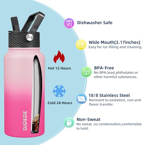 Image of BJPKPK 2 Pack 27oz Insulated Water Bottles with Straw Lids, Stainless Steel