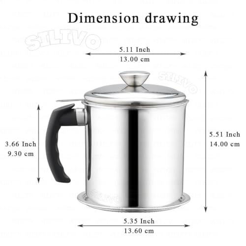 Image of Stainless Steel Oil Strainer Pot with Fine Mesh Filter & Lid, Reuse Oil Storage, Cooking Grease Container for Reusing Frying Oil, Best Oil Saver, Anti-Scald Handle Oil Storage Can for Cooking