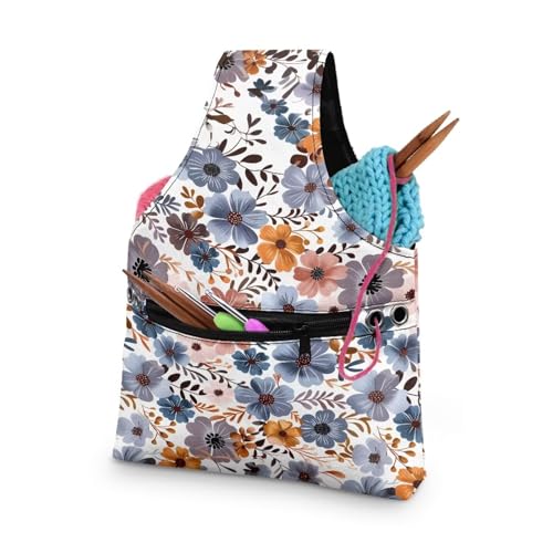 Image of Floral Yarn Storage Bag Organizer Small Crochet Organizers and Storage for Women Knitting Crochet Tote Bag Holding Yarn, Crochet Hooks, Crochet Needles