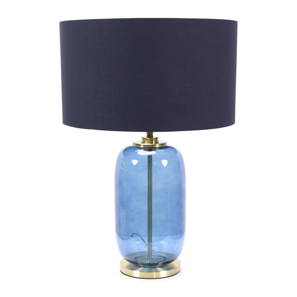 ValueLights | Navy Blue Glass and Gold Detail Table Lamp with Drum Shade | Home Décor, Bedside & Desk Lamp
