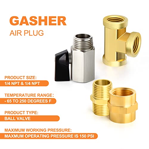 Image of GASHER 8PCS 1 /4 Inch NPT Brass Pipe Fitting, Female and Male Thread Mini Ball Valve, Barstock Tee Brass Pipe Fitting and Air Hose Fitings