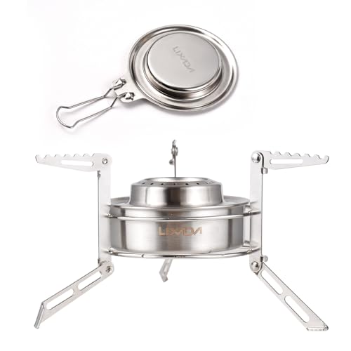 Lixada Mini-Rucksackkocher mit 120 ml Alkoholbrenner, Feuerschutzhülle und Ständer, Edelstahl, zusammenklappbar, für Camping, Wandern, Überlebenstraining