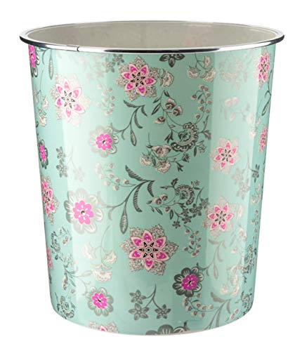 Plastics Colourful Flowers Floral Waste Paper Bin (Green with Flower)