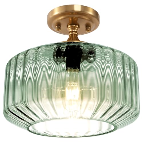 Qepeety Orange Pumpkin Glass Ceiling Light 11.81" Semi Flush Mount