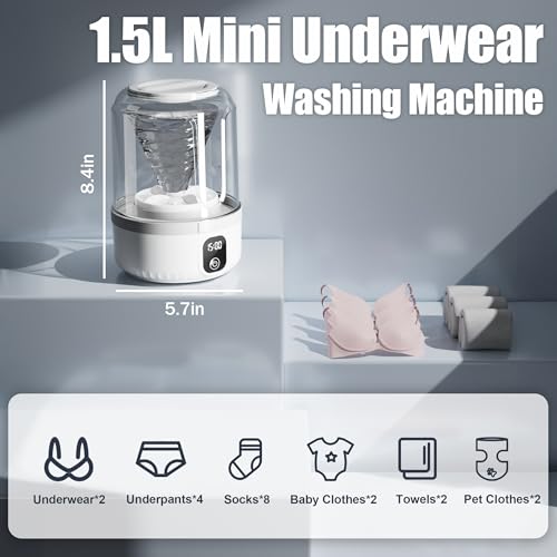 image for scbestuygo Underwear Washing Machine, Upgrade 1.5L Mini Portable Washi