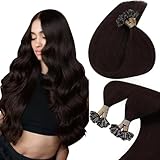 Picture of Sunny Dark Brown U Tip Hair Extensions Pre Bonded U Tip Hair Extensions Human Hair #2 Brown Utips Hair Extensions Dark Brown Utip Extensions Hot Fusion U Tip Keratin Hair Extensions 22in 50g 50s