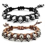 FCYTMFLOR Adjustable Skull Bracelet for Men & Women, Gothic Rock Punk Wrist Bracelet with Stainless Steel Skull Beads, Skeleton Style Wristband Jewelry Gift.（Black）,mens bracelet,pulseras para hombres,anti alcohol bracelet,stainless steel bracelets for men,mens stainless steel bracelet,pulseras para hombre,mens metal bracelet,paracord bracelet.