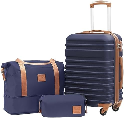 Coolife Luggage Sets Suitcase Set 3 Piece Luggage Set Carry On Hardside Luggage with TSA Lock Spinner Wheels, Navy, 3 piece set (DB/TB/20), Luggage Set With Bags