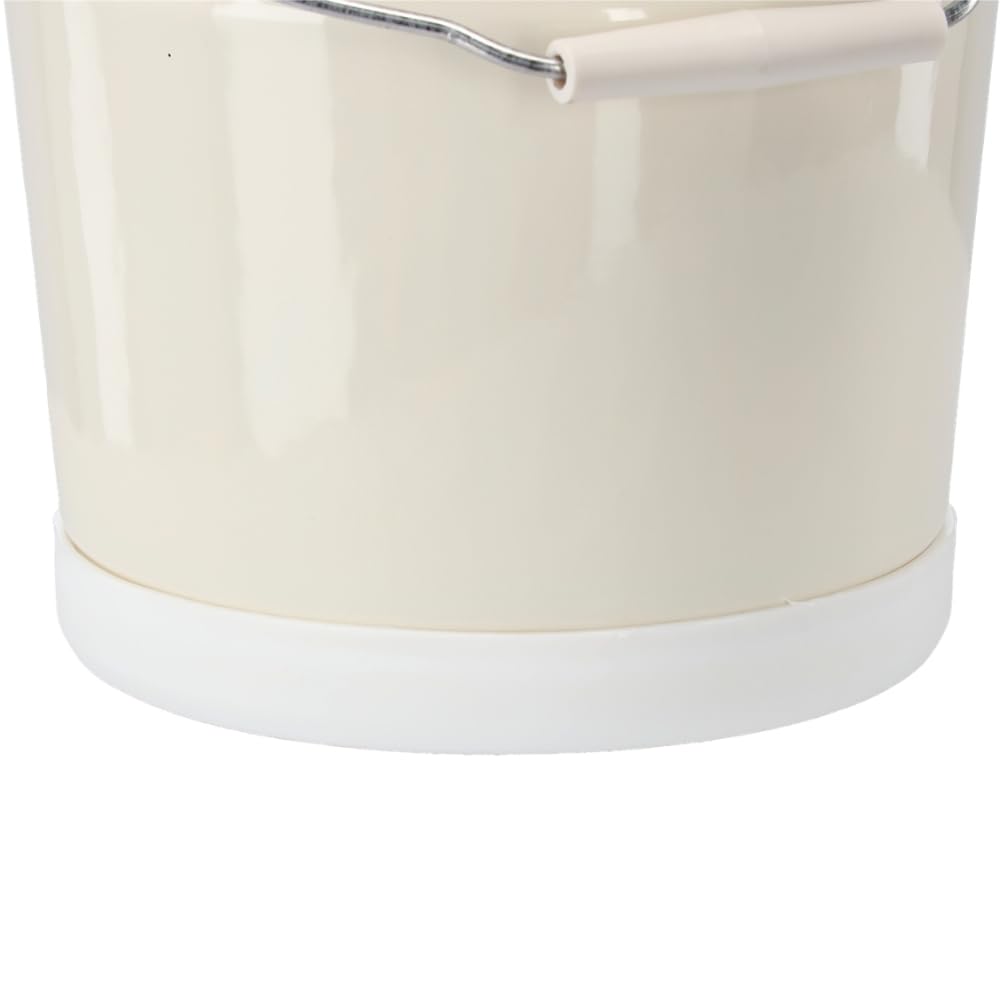 Emaliowane wiadro 12 l, kremowe, z czarną krawędzią, 26 cm, wiadro na wodę z ergonomicznym uchwytem i ochroną podłogi – rustykalne wiadro do czyszczenia i wiadro ogrodowe w stylu retro