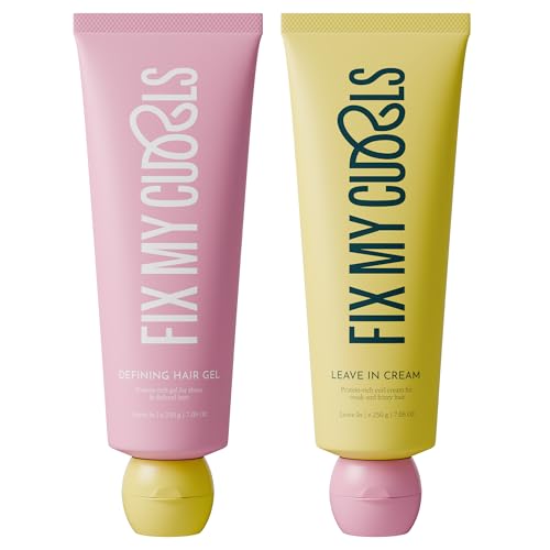 Fix My Curls Protein Styling Duo| For Curly, Wavy, Dry & Frizzy Hair | Frizz Control | Silicone Free Curl Defining Cream & Gel| 8.8oz each